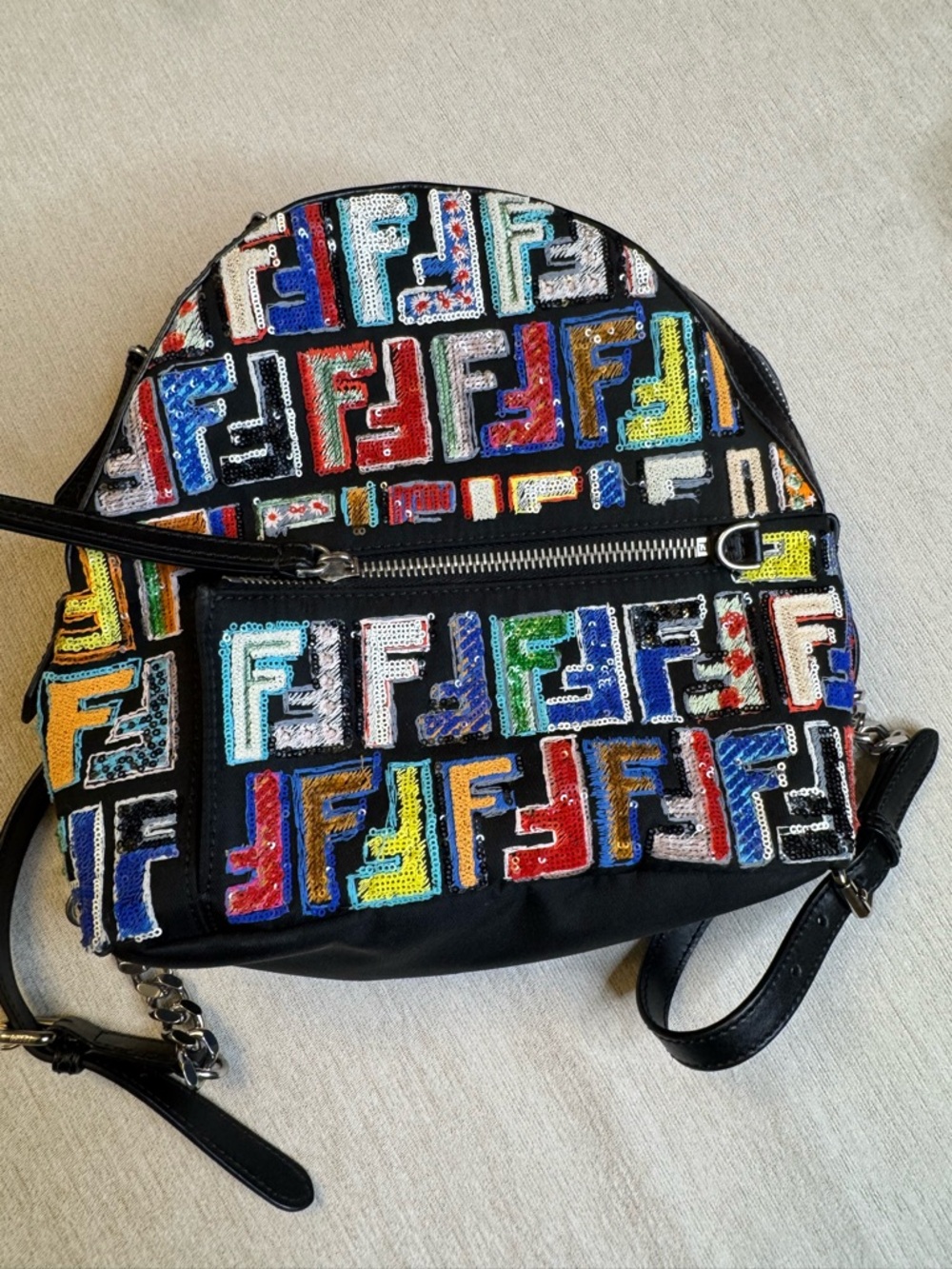Fendi Black Multicolor Sequin FF Logo Mini Backpack